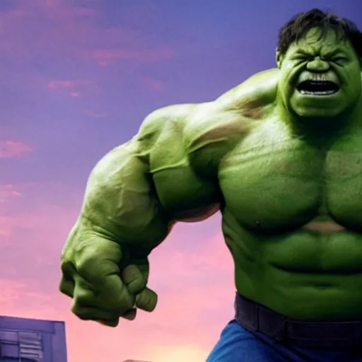 Image similar to film still of Danny Devito as Hulk in Avengers Endgame