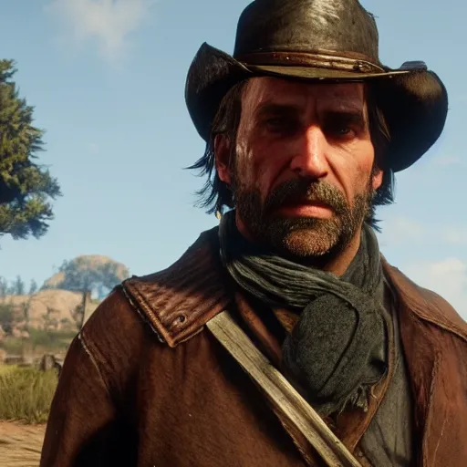 Image similar to raph fiennes stars as uncle in the playstation 4 video game red dead redemption 2, high quality screenshot