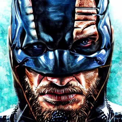 Image similar to Tom Hardy in wolverine suit Digital art 4K quality Photorealism