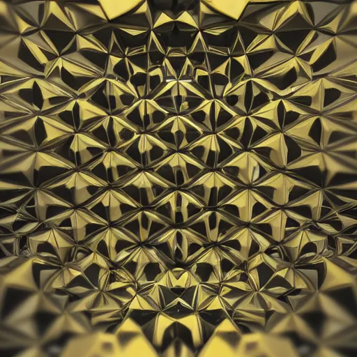 Image similar to procedural chaotic pattern of 3 d hexadonal scifi architecture, reflective black and gold, inspired by deus ex human revolution, render in octane