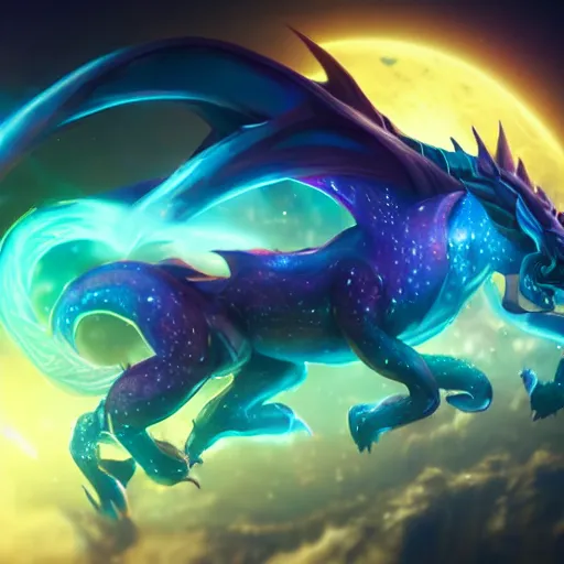 Image similar to aurelion sol dragon in the cosmos staring at the viewer, ultra realistic 4 k render with ray tracing