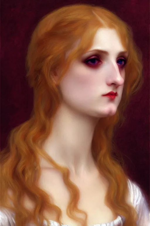 Image similar to victorian vampire blondes hair, painting by rossetti bouguereau, detailed art, artstation