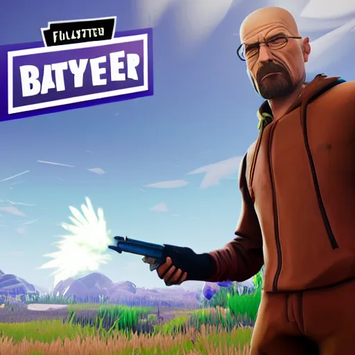 Prompt: walter white shooting another player in the style of fortnite