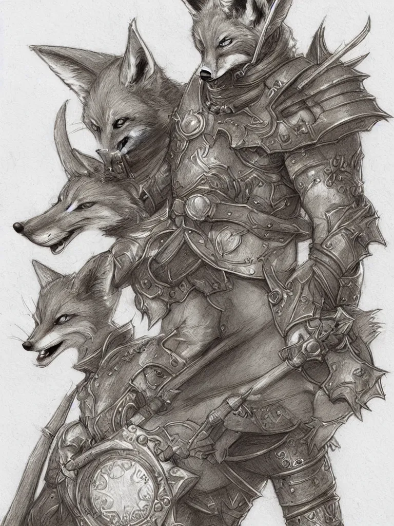 Image similar to heroic character design of anthropomorphic fox, whimsical fox, portrait, holy crusader medieval, final fantasy tactics character design, character art, whimsical, lighthearted, colorized pencil sketch, highly detailed, Akihiko Yoshida