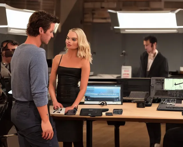 Image similar to sp - 4 0 4 audio sampling workstation being used by margot robbie, award winning product advertising still, 4 k 8 k 1 6 k