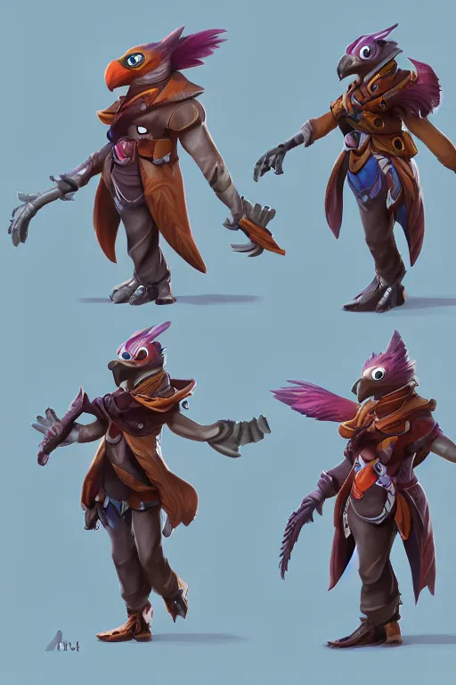 Image similar to Trendy Anthropomorphic bird, MOBA character concept art, 8k, unreal engine