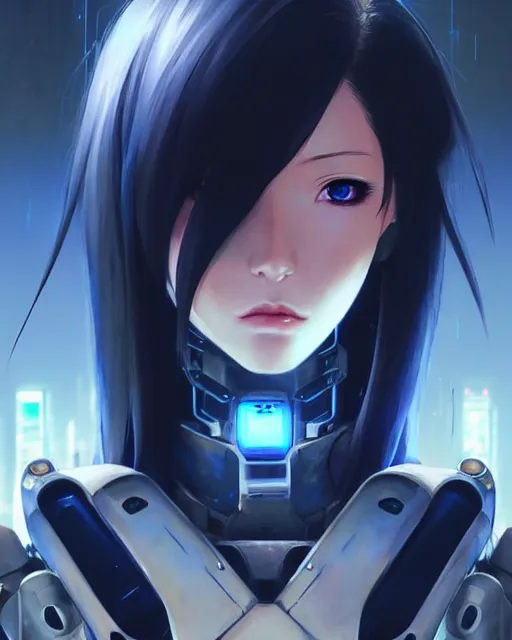 Image similar to portrait Anime Girl in mecha armor in night tokyo Sharp fine face pretty face, realistic shaded Perfect face, fine details. Anime. cyberpunk realistic shaded lighting by katsuhiro otomo ghost-in-the-shell, magali villeneuve, artgerm, rutkowski Jeremy Lipkin and Giuseppe Dangelico Pino and Michael Garmash and Rob Rey