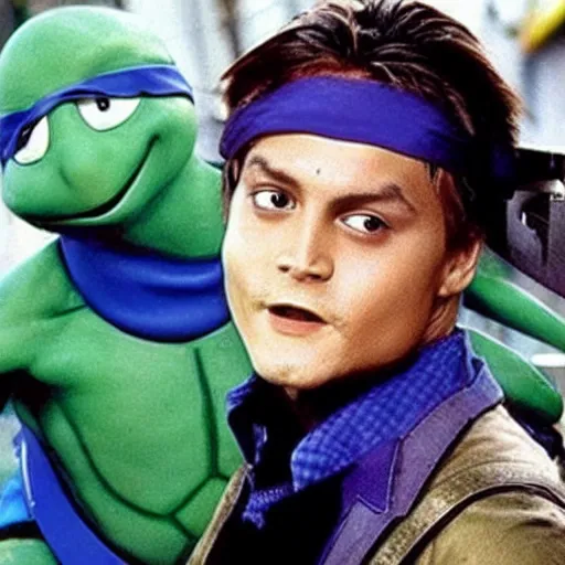 Image similar to johny depp as turtle in 9 0 s teenage mutant ninja turtles tv show