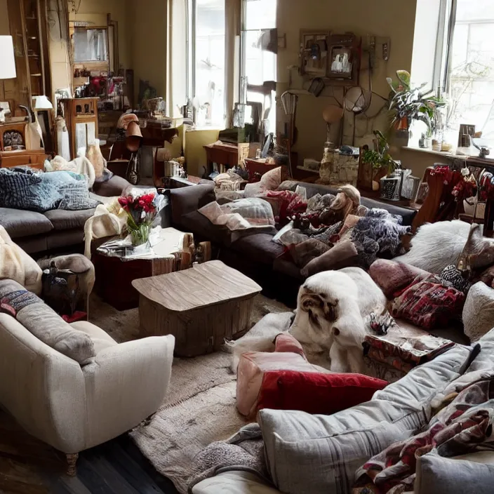 Image similar to interior of a crowded living room