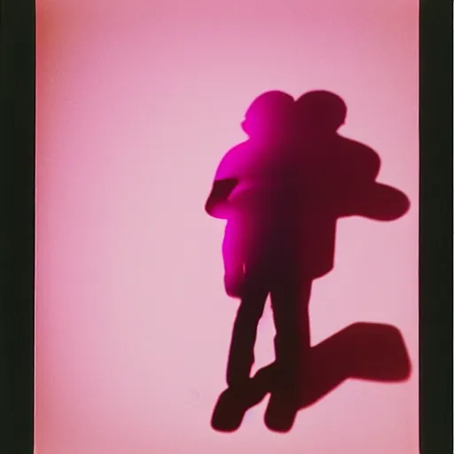 Prompt: a pink shadow human shaped on a wall, polaroid photo, by warhol, mystical, surreal,