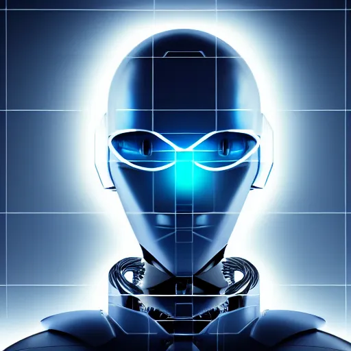 Image similar to portrait of a slick futuristic robot with a large square tv for a head, displaying a digital face. hyper realistic. cyberpunk background. intricate details