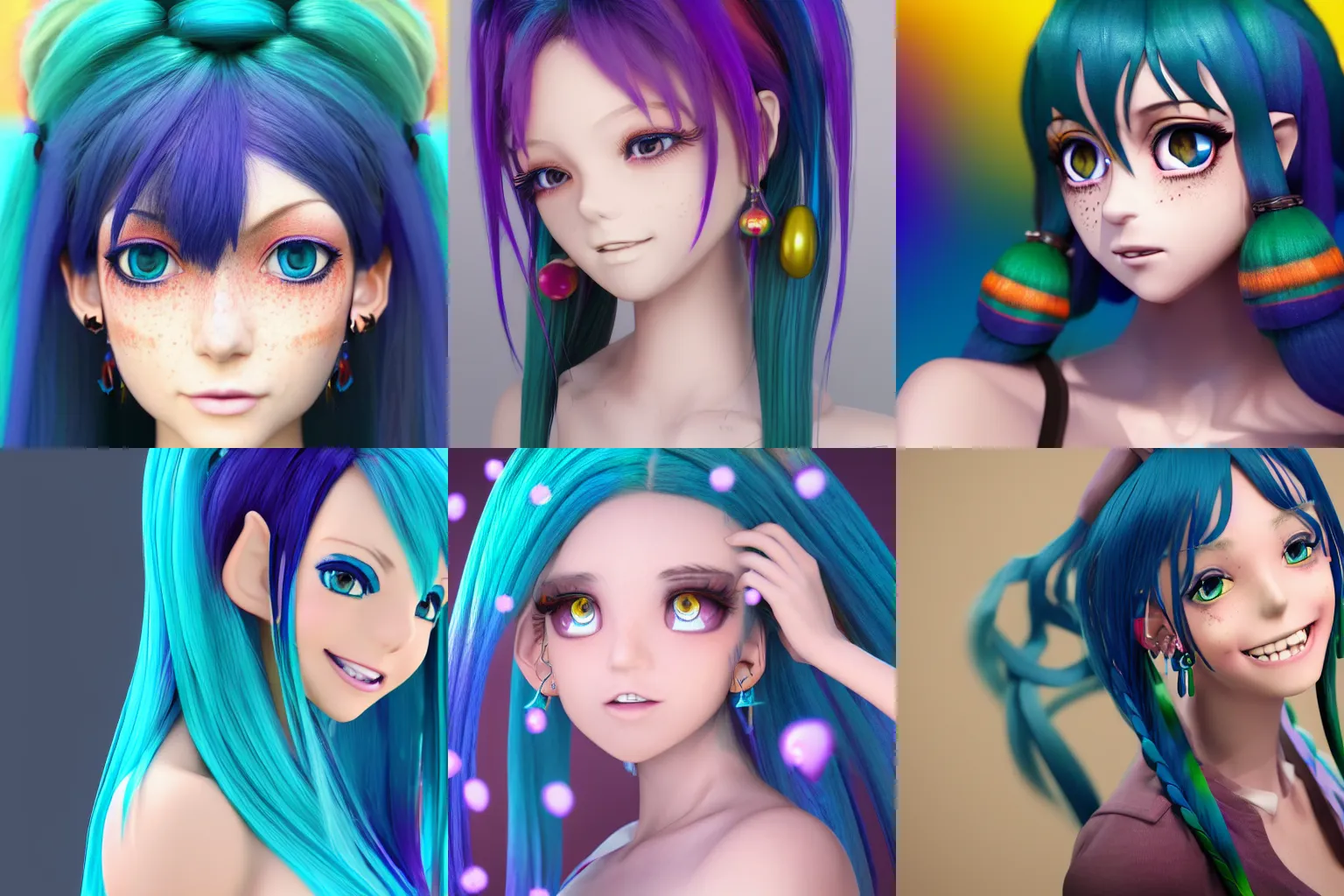 beautiful 3d anime girl with dark blue hair with | Stable