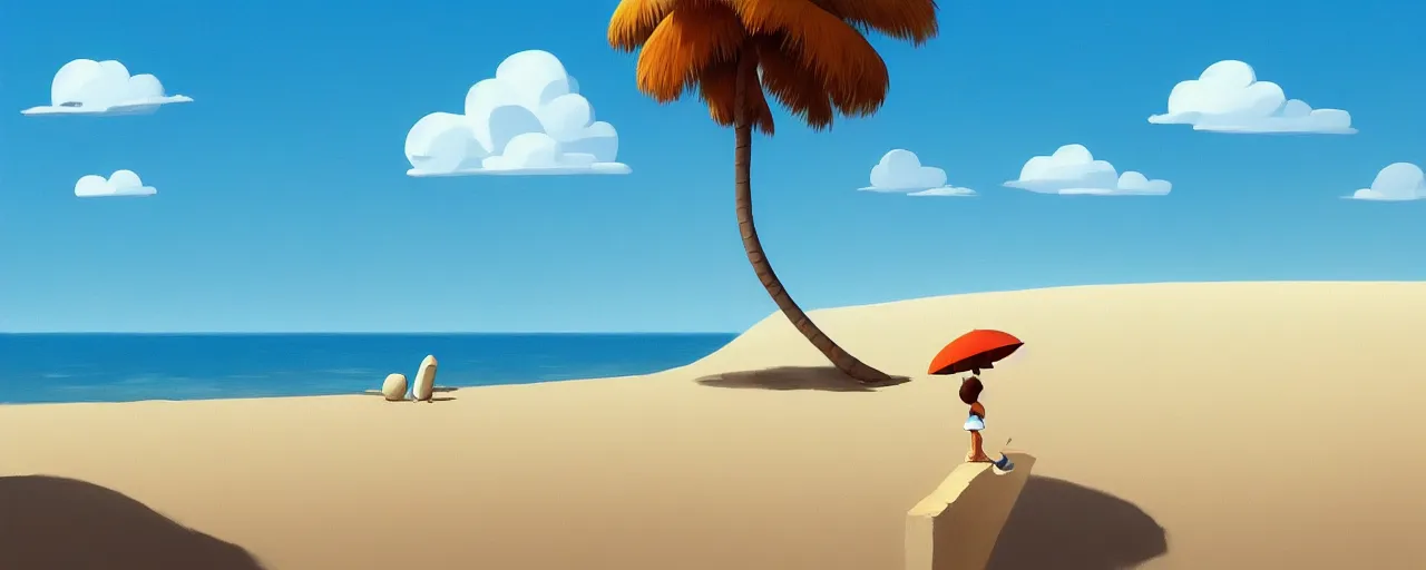 Image similar to painting by goro fujita!! illustration of a beach horizon with clouds and one palm tree in the style of goro fujita, sharp focus, highly detailed, artstation