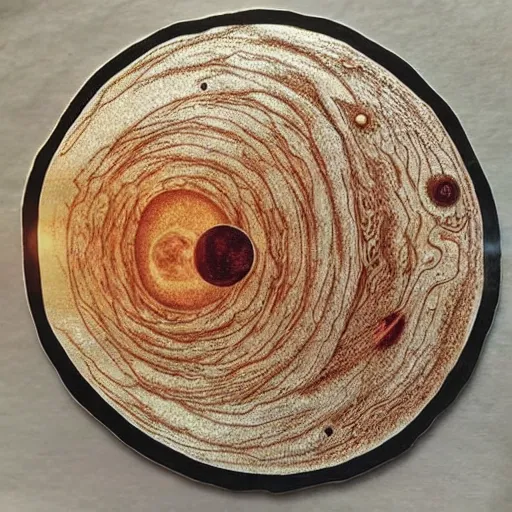 Prompt: woodburning of a solar system