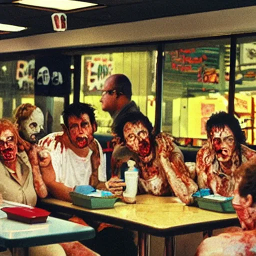 Prompt: 1990's diner full of zombies