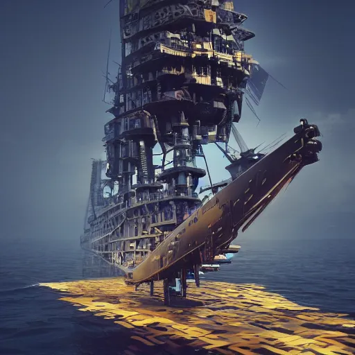 Image similar to A clockwork battleship, intricate artwork by Tooth Wu and wlop and beeple, octane render, hyper realism, 8k