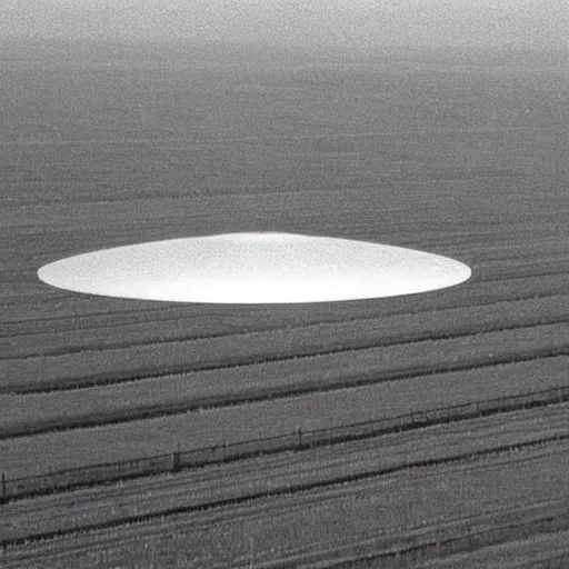 Prompt: a 1 9 9 0 photograph of a diamond shaped ufo over a field, grainy, photo realistic