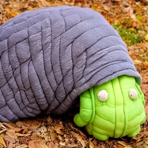 Prompt: cozy tardigrade, giant soft tardigrade curled up in a blanket rating celery, cute, soft, gentle, kind, tender