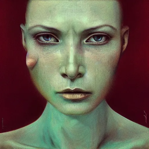 Image similar to dream woman, art, concept art, beksinski, zdzisław, photorealistic, rendered in octane, matte painting, highly detailed, featured on deviantart