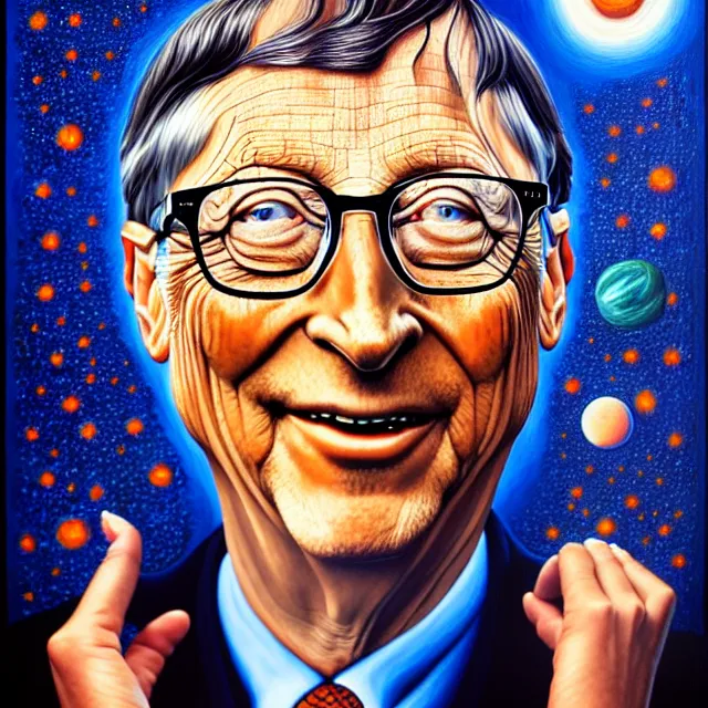 Image similar to an oil on canvas portrait painting of bill gates, surrealism, surrealist, cosmic horror, rob gonsalves, high detail