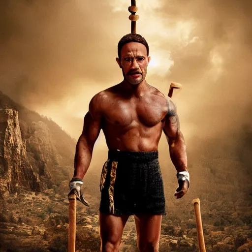 Prompt: the rock in the role of pinocchio, movie role, dwyane johnson playing pinocchio