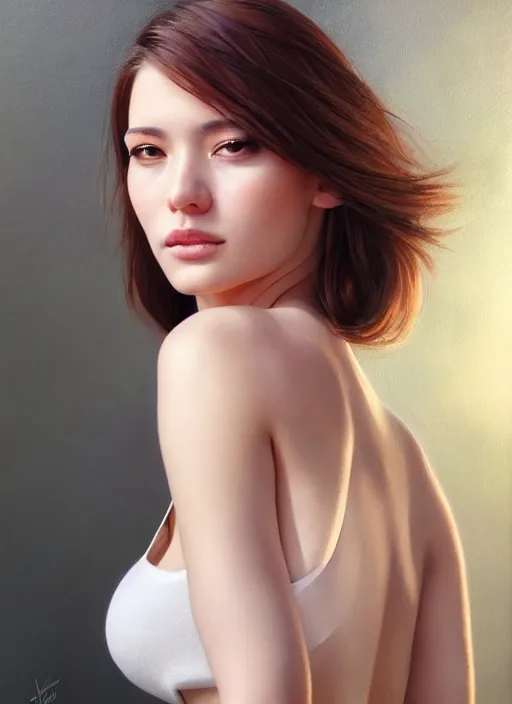 Image similar to photo of a gorgeous young woman in the style of stefan kostic, realistic, professionally retouched, half body shot, sharp focus, 8 k high definition, insanely detailed, intricate, elegant, art by stanley lau and artgerm