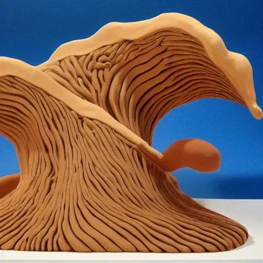 Image similar to claymation, 3 d clay sculpture of ocean waves, by nick park, aardman studios, made of clay, inspired by hokusai ’ s great wave