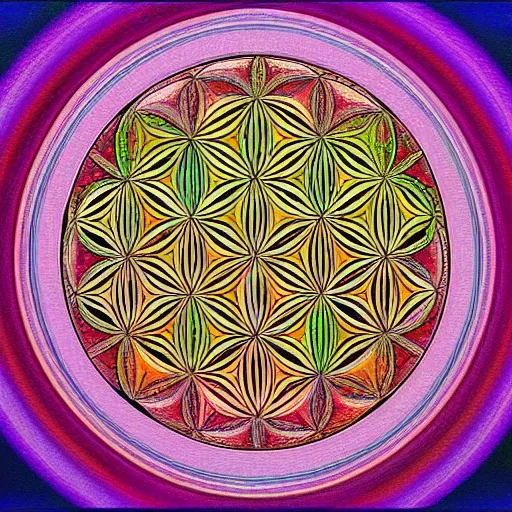 Image similar to flower of life godess portrait in the style of Alex grey