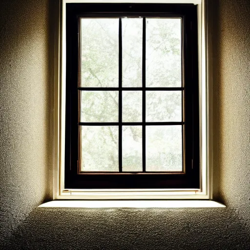 Image similar to a lightbeam trough a small window in a dark room