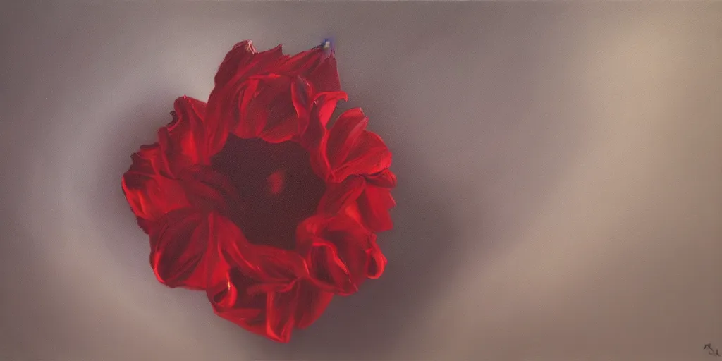 Prompt: a chiaroscuro oil painting of a infinity recursive red flower