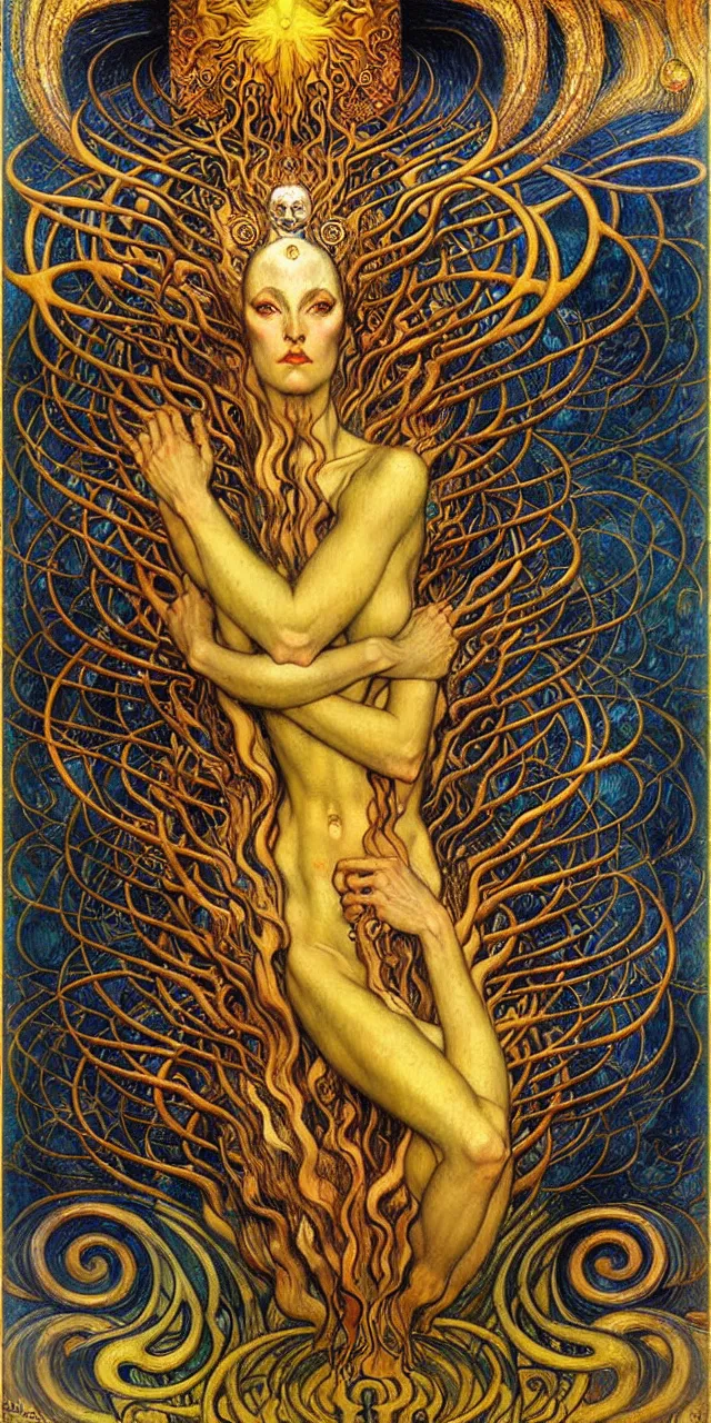 Image similar to Divine Chaos Engine by Karol Bak, Jean Delville, William Blake, Gustav Klimt, and Vincent Van Gogh, symbolist, visionary