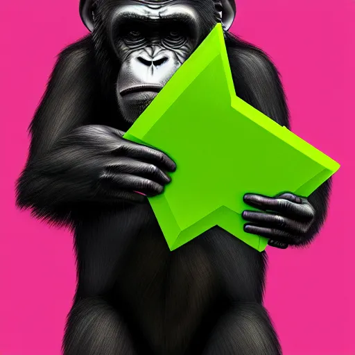 Prompt: Smug ape holding a handful of green 2d rectangles, studio portrait, high detail, artstation, digital painting, 8k, concept art