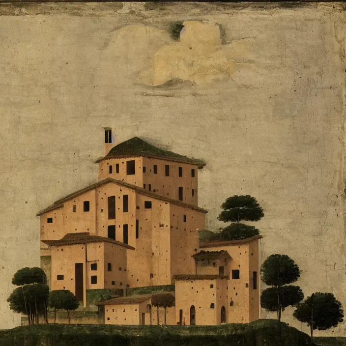 Image similar to a building in a serene landscape, by giotto