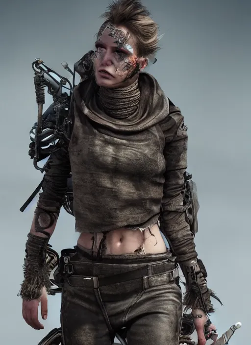 Prompt: full body portrait of female mad max in full intricate clothing, beautiful face, ultra detailed, octane render, 4K, dystopian, micro details