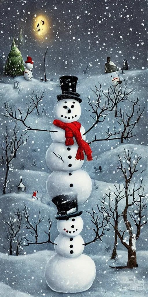 Image similar to a snowman winter scene by alexander jansson