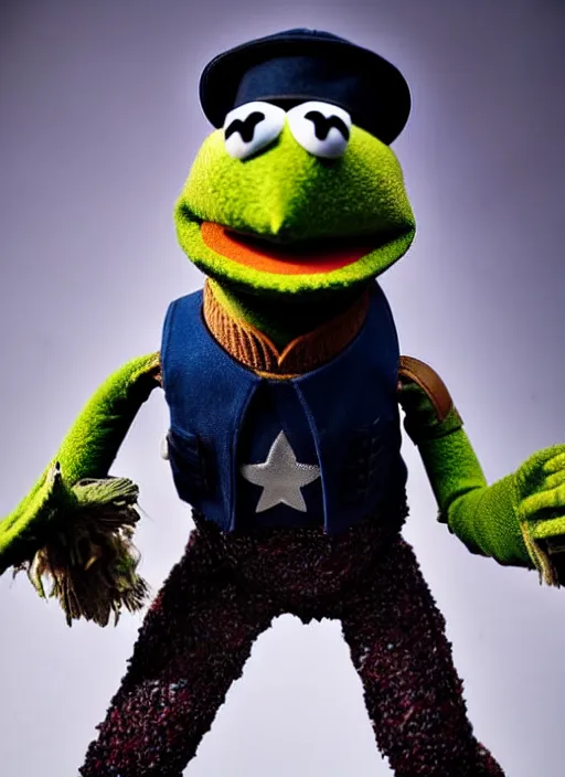 Image similar to studio portrait still of muppet!!!!! nick fury the winter soldier in avengers endgame!!!!!! as a muppet muppet as a muppet, 8 k, studio lighting, key light,