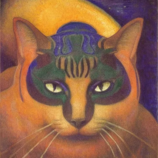 Prompt: cloisonne cat head, by annie swynnerton and diego rivera and nicholas roerich and jean delville, symbolist, dramatic lighting, god rays, art brut, rich colors, smooth, sharp focus, extremely detailed, adolf wolfli and ( donato giancola and bilibin )