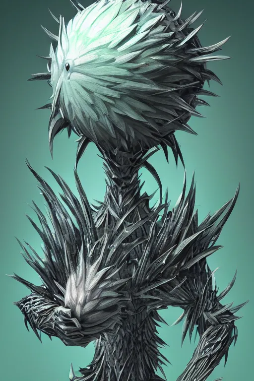 Prompt: a humanoid figure artichoke monster with large sphere eyes and a voracious mouth, highly detailed, digital art, sharp focus, trending on art station, plant, anime art style