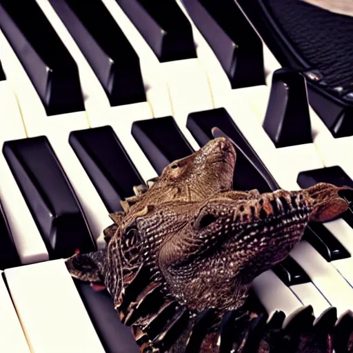 Image similar to A crocodile with piano keys instead of teeth