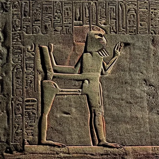 Image similar to kermit as an ancient egyptian hieroglyph, colorized