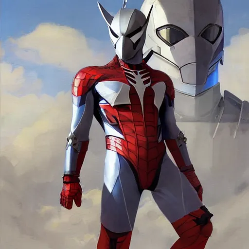 Image similar to greg manchess portrait painting of armored spiderman ultraman grey fox from metal gear cyborg gay japanese - american hybrid as overwatch character, medium shot, asymmetrical, profile picture, organic painting, sunny day, matte painting, bold shapes, hard edges, street art, trending on artstation, by huang guangjian and ail elvgren and sachin teng