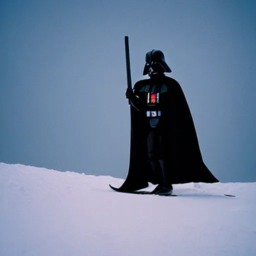 Image similar to photo of darth vader snowboarding, cinestill, 8 0 0 t, 3 5 mm, full - hd