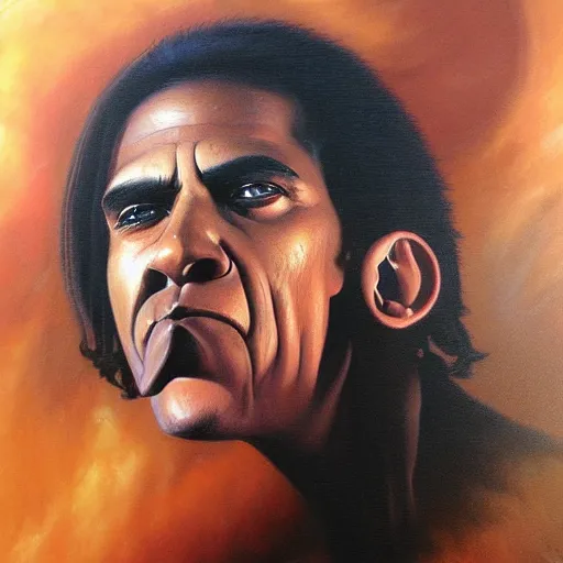 Image similar to detailed portrait of emo obama intricate, hyper detailed, realistic, oil painting, by julie bell, frank frazetta, cinematic lighting