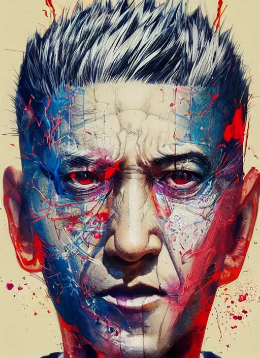 Prompt: beautiful portrait of Gojo Satoru Jujutsu Kaisen, by Tristan Eaton, Stanley Artgermm, Tom Bagshaw, Greg Rutkowski, Carne Griffiths. trending on DeviantArt, face enhance, hyper detailed, trending on Artstation, 8k, masterpiece, graffiti paint, fine detail, full of color, intricate detail, golden ratio illustration