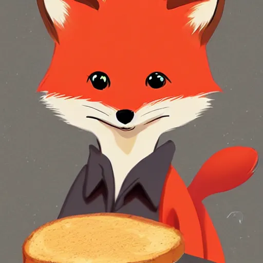 Prompt: cute cartoon of a fox eating a piece of bread, anime, trending on ArtStation