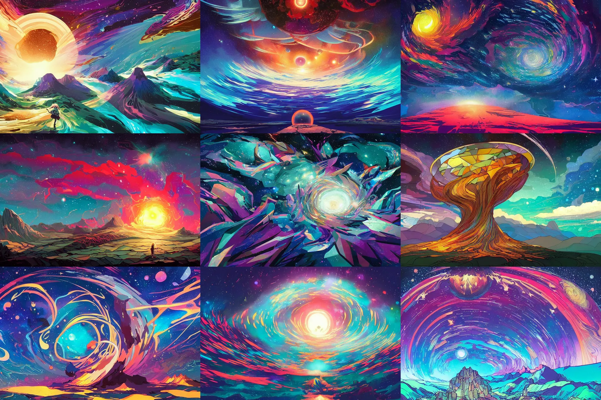 Prompt: universe, abstraction, vortex, stars, clouds!!!!!!!!!!! stained glass!! infographic with illustrations!!!, digital art, highly saturated colors, concept art, detailed illustration, hd, 4 k, digital art, greg rutkowski, dan mumford, studio ghibli trending on artstation