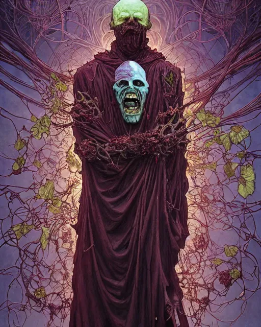 Image similar to the platonic ideal of flowers, rotting, insects and praying of cletus kasady ultimate carnage thanos dementor doctor manhattan chtulu nazgul davinci, detailed, intricate, hyperrealism, intense, scary, decay, dmt, art by brock hofer and artgerm and greg rutkowski and alphonse mucha and simon stalenhag