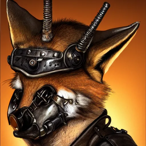 Prompt: portrait of an anthro fox who ended its last thief, wastelands, mad max style, lots of details, leather, jackets, helmet, sunglasses, weaponry, militarised, studio lighting