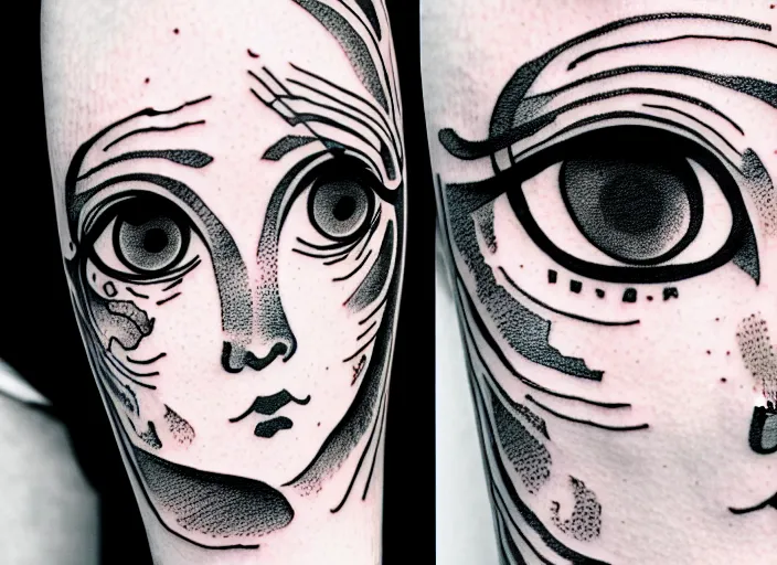 Image similar to tattoo design of an anxious womans eyes drawn by junji ito, simplistic junji ito lineart black and white