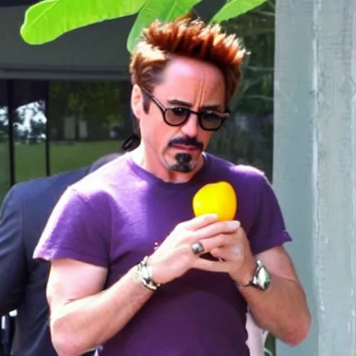 Image similar to robert downey jr. eating a mango.